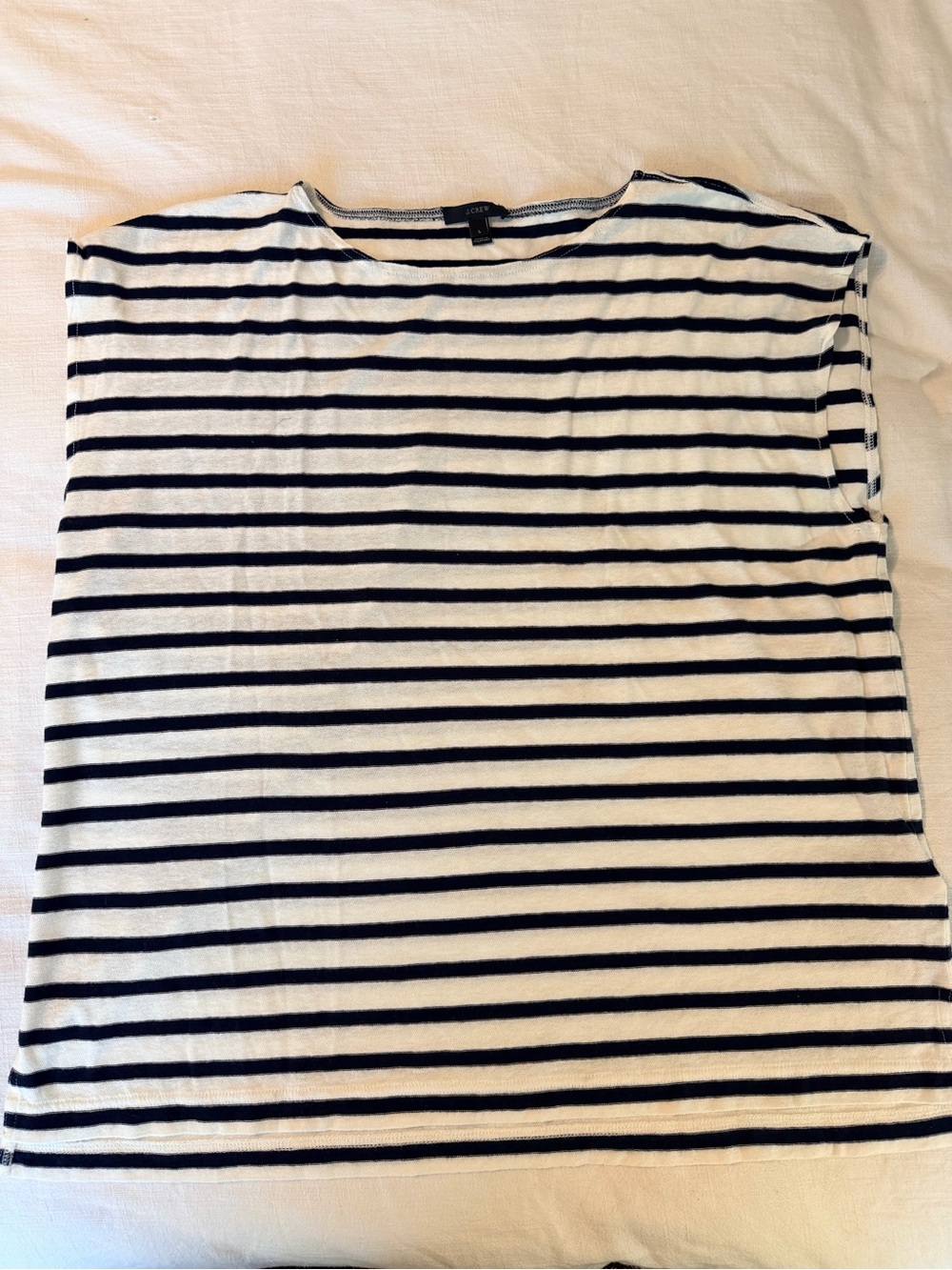 J. Crew Women's Navy and White Striped Boatneck Top